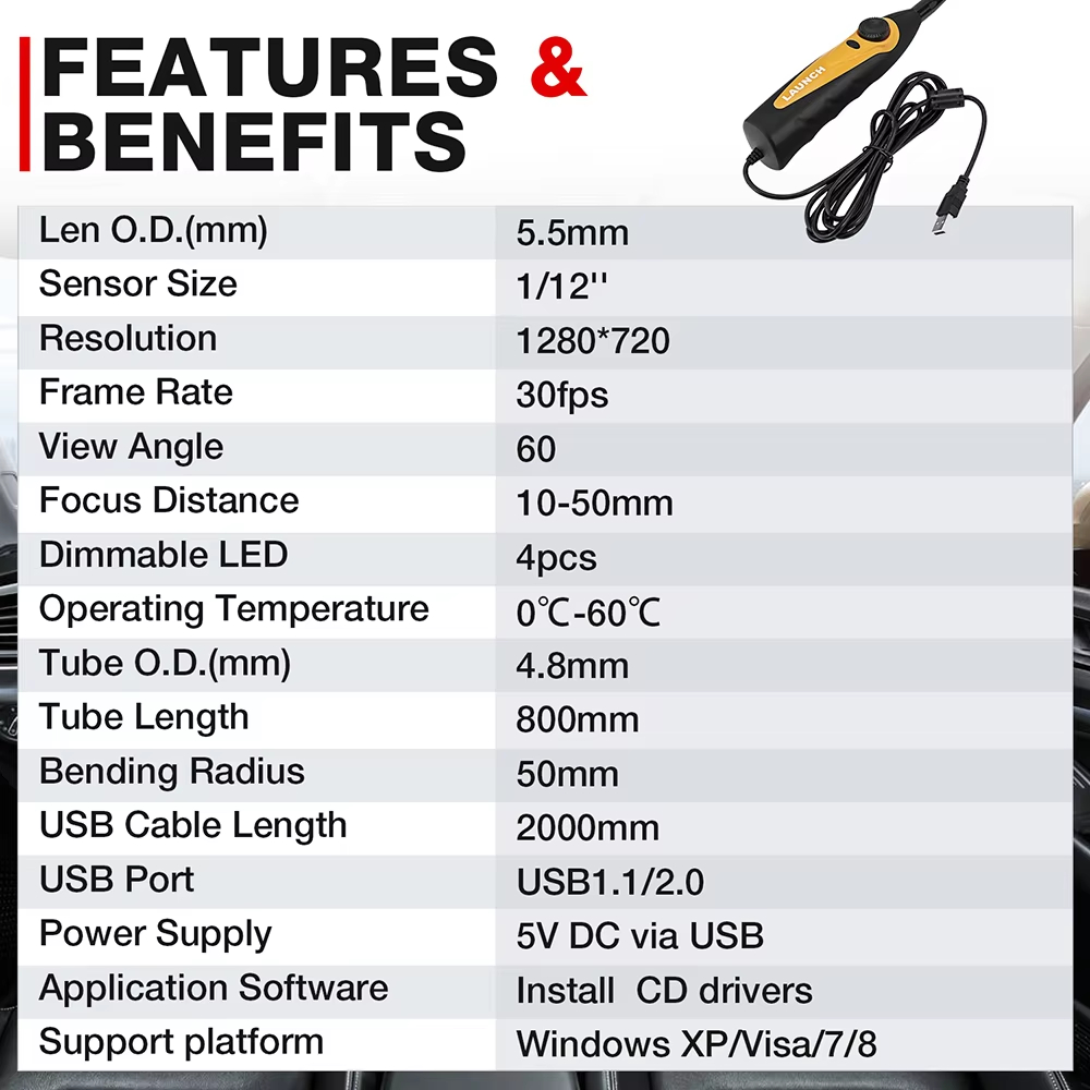 LAUNCH VSP600 Car Borescope Ca - огляд і ціна Photography Lighting Description