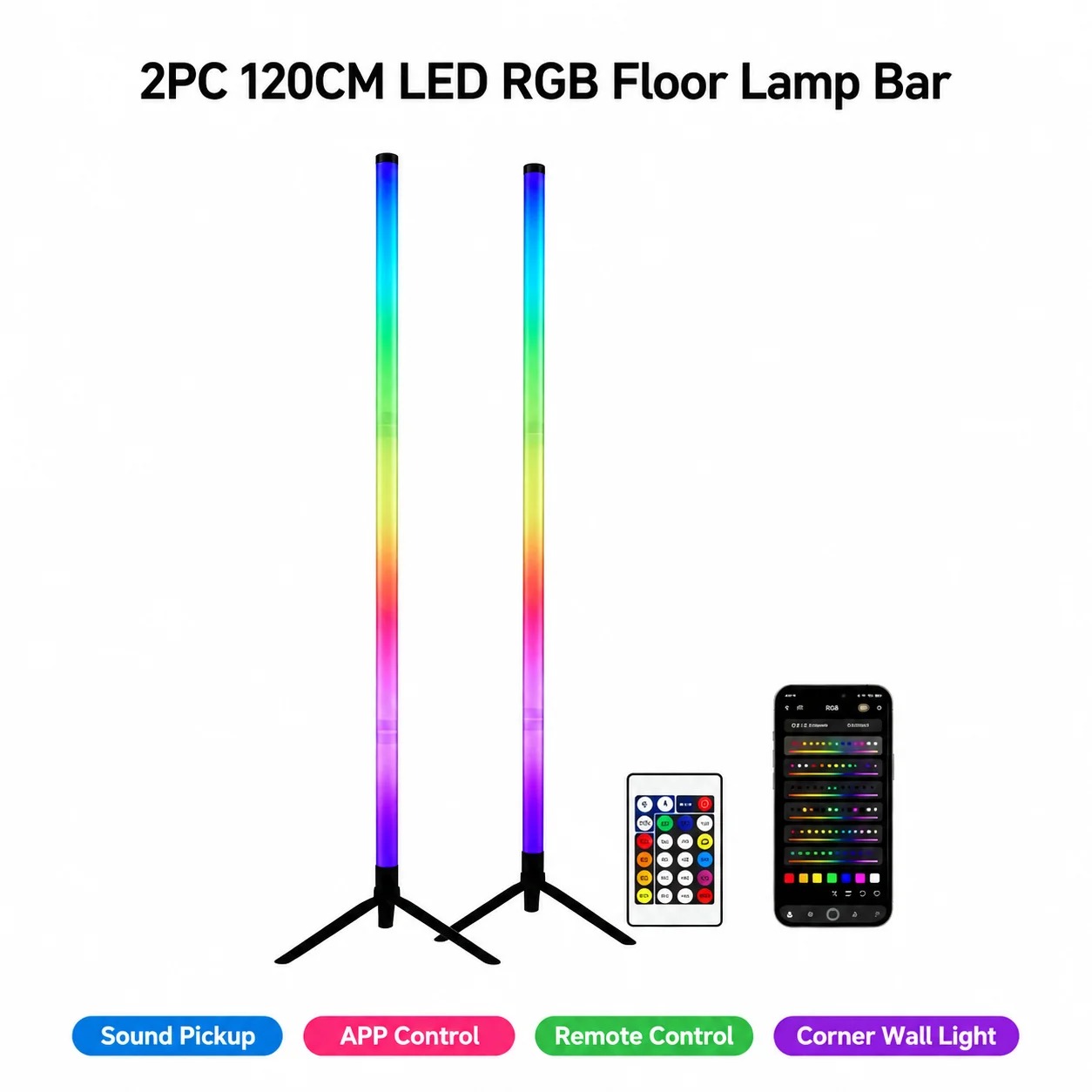 2PCS 120CM RGB Floor Lamp, Sou - огляд і ціна Photography Lighting Game