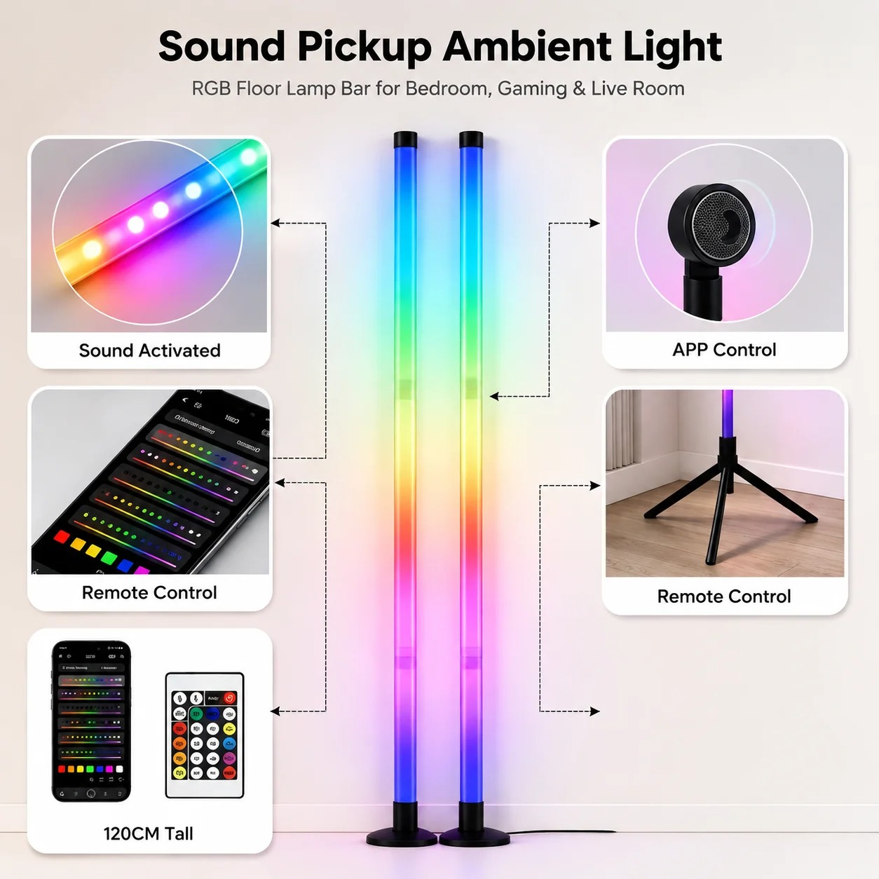 2PCS 120CM RGB Floor Lamp, Sou - огляд і ціна Photography Lighting Game